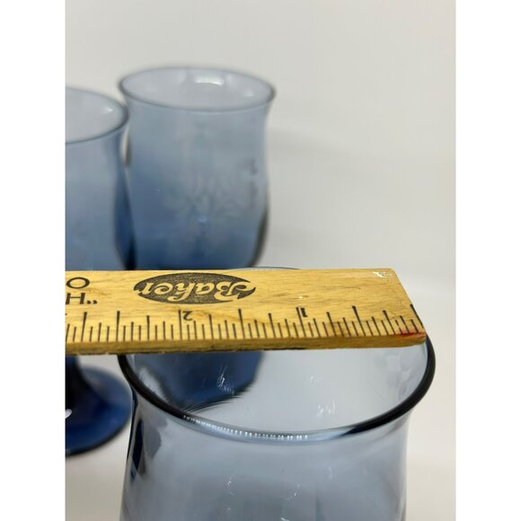 VTG Set 4 Pfaltzgraff Yorktowne Etched Cobalt Blue Stemmed Goblet Glasses 5.5" - Picture 2 of 6